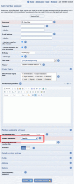 Adding members manually in the Admin Zone, highlighting how we can set the initial usergroup